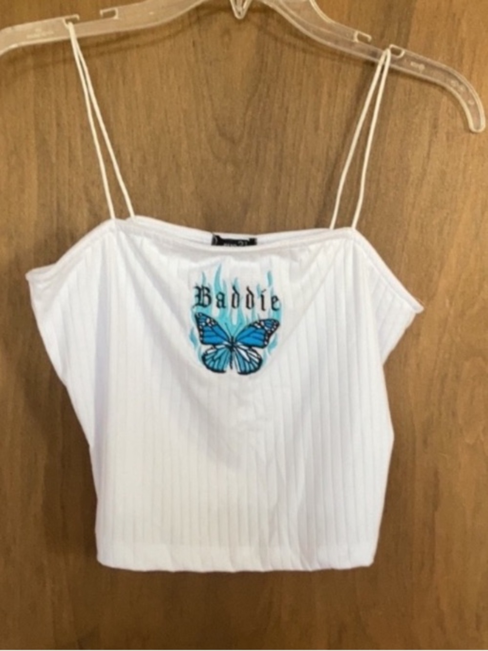 Rue21 top embroidered baddie butterfly white ribbed top casual boho L jr - Picture 10 of 16
